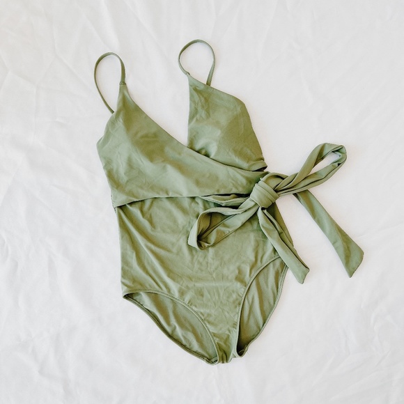 aerie Other - aerie olive green one piece wrap swimsuit